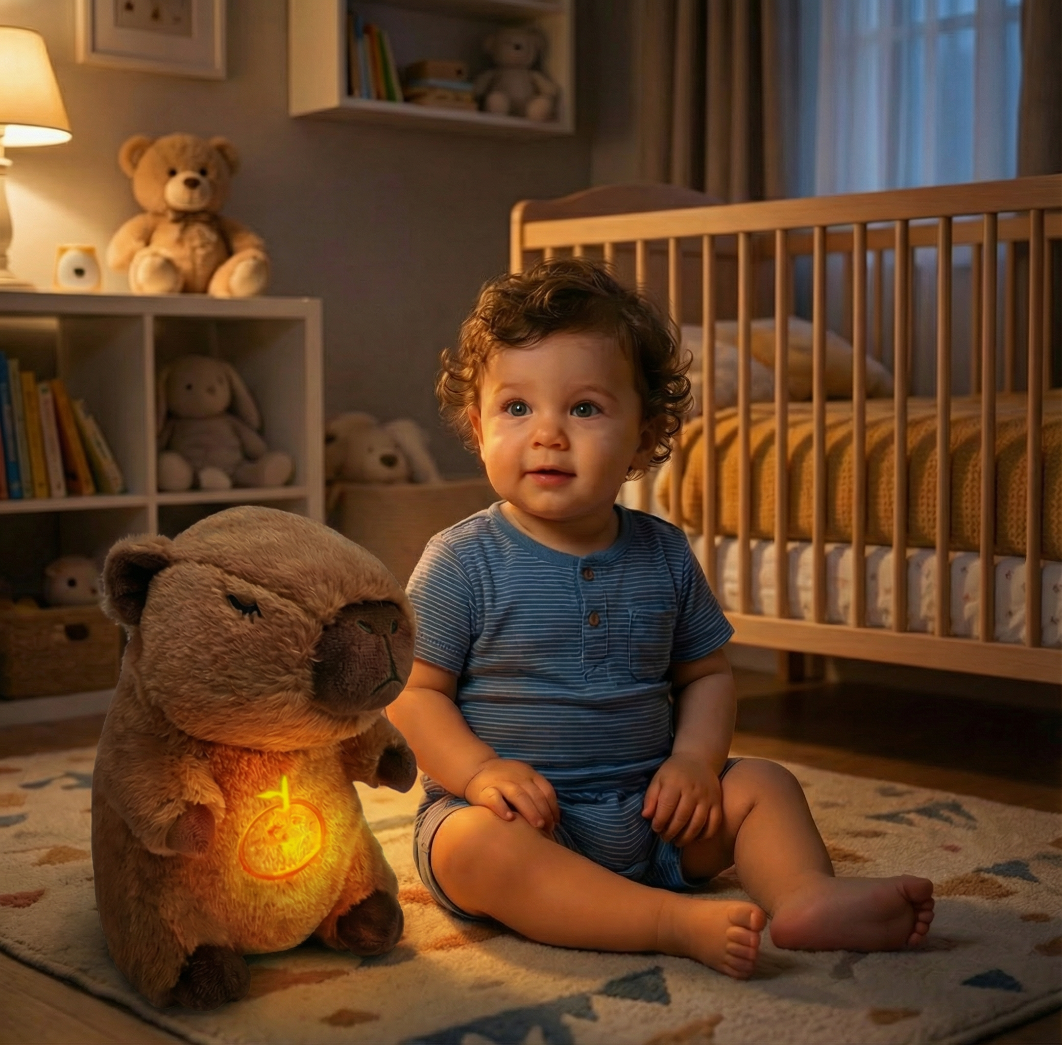 Soothie Capy Companion™ – Breathing Plush Sleep Buddy with Light and Sound