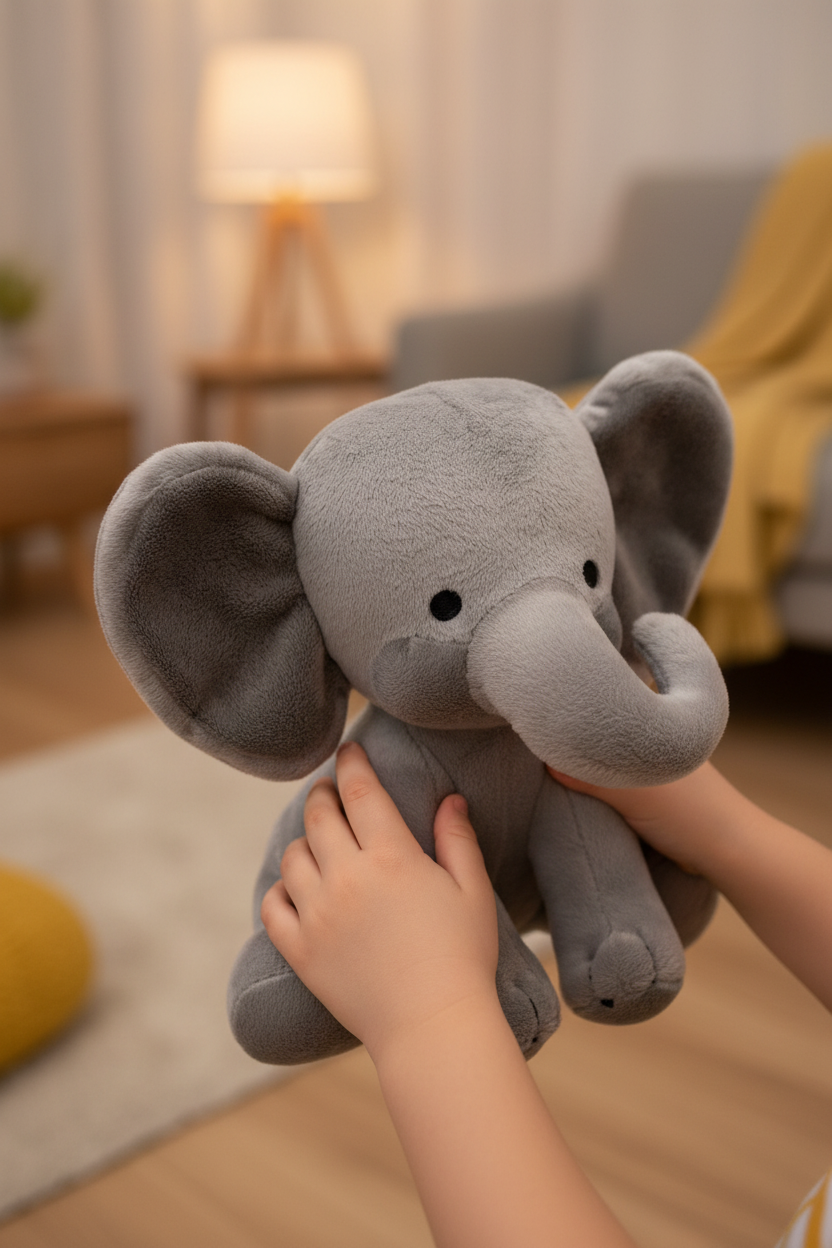 Grey Elephant Plush - Child Holding