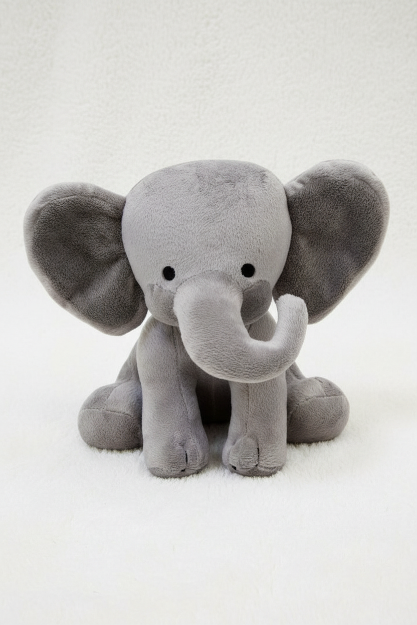 Grey Elephant Plush - Flat Lay
